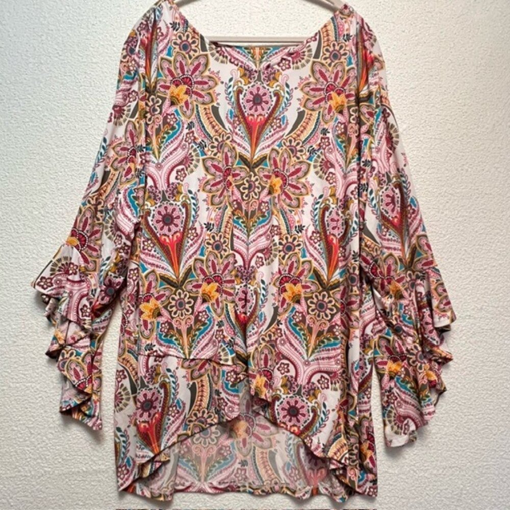 Allison Daley Plus Womens Tunic, Asymmetrical Hemline & Sleeves, Size 3X